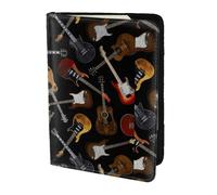 SDEGTHO Étui portefeuille en cuir de vache pour passeport imprimé guitares - Accessoires indispensables pour homme et femme, Noir , Taille unique