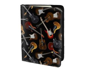 SDEGTHO Étui portefeuille en cuir de vache pour passeport imprimé guitares - Accessoires indispensables pour homme et femme, Noir , Taille unique