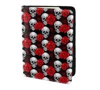 SDEGTHO Étui portefeuille en cuir de vachette pour passeport avec imprimé tête de mort d'Halloween, accessoires indispensables pour homme et femme, Noir , Taille unique