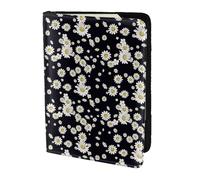 SDEGTHO Étui portefeuille pour passeport en cuir de vache avec impression marguerite blanche, accessoires indispensables pour homme et femme, Noir , Taille unique
