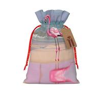 SDEGTHO Flamingo On Beach Sac fourre-tout en matériau durable 21,1 x 30 cm avec cordon de serrage au choix pour cadeau d'Halloween élégant