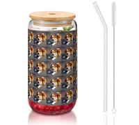 SDEGTHO Funny Corgi Butt Brown Printing Cute Drinking Glasses with Glass Straw 473,6 g for Beer Ice Coffee Whisky Gift