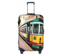 SDEGTHO Housse de valise élastique à motif de tramway Lisbonne, résistante à la poussière, aux rayures, s'adapte aux poignées centrales des bagages pour les voyages, blanc, XL
