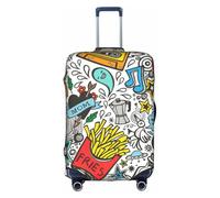 SDEGTHO Housse de valise élastique avec impression d'art de bande dessinée résistante à la poussière et aux rayures, s'adapte aux bagages à poignée centrale pour les voyages, blanc, XL