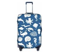 SDEGTHO Housse de valise élastique avec impression vie sous-marine, résistante à la poussière, résistante aux rayures, s'adapte aux bagages à poignée centrale pour les voyages, blanc, M