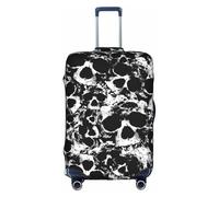 SDEGTHO Housse de valise élastique noire et blanche avec motif tête de mort humaine résistante à la poussière et aux rayures compatible avec poignée centrale pour les voyages, blanc, S