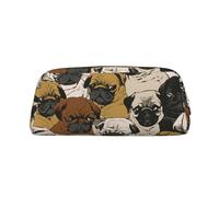 SDEGTHO Imagen De Pug Trousse à crayons en cuir grande capacité avec porte-stylo plume pour garçons et filles, doré, Taille unique, Trousse de maquillage