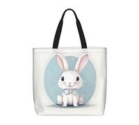 SDEGTHO Joli sac fourre-tout en polyester imprimé lapin blanc pour tout le monde avec poches intérieures, sac pour ordinateur portable avec fermeture éclair pour le travail et les voyages., noir