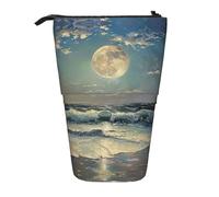 SDEGTHO Jolie trousse télescopique motif lune et mer pour étudiants, fournitures scolaires et universitaires, Noir , Taille unique, Organiseur de sac