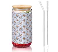 SDEGTHO Llama Cartoon Pattern Printing Cute Drinking Glasses with Glass Straw 473,6 g for Beer Ice Coffee Whiskey Gift