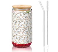 SDEGTHO Llama Cartoon Pattern Printing Cute Drinking Glasses with Glass Straw 473,6 g for Beer Ice Coffee Whiskey Gift
