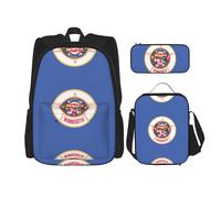SDEGTHO Lot de 3 sacs à livres avec drapeau de l'État du Minnesota comprenant un sac à dos de grande capacité, une boîte à déjeuner et une trousse à crayons, Noir , Taille unique