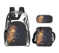 SDEGTHO Lot de 3 sacs d'école transparents avec note de musique dorée avec étoile brillante tombée, poignée robuste, pour événements, stade, concerts