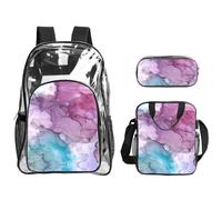 SDEGTHO Lot de 3 sacs d'école transparents avec poignée robuste - Motif marbre abstrait - Approuvé pour événements stades concerts