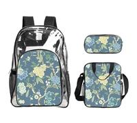 SDEGTHO Lot de 3 sacs d'école transparents imprimés de fleurs bleues et jaunes, poignée robuste, pour événements, stade, concerts