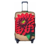 SDEGTHO Planche en bois rétro avec motif floral rouge imprimé dahlia élastique résistant à la poussière et aux rayures compatible avec les bagages à poignée centrale pour les voyages, blanc, S
