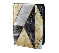 SDEGTHO Porte-passeport géométrique en cuir de vachette avec impression marbre, accessoires indispensables pour homme et femme, Noir , Taille unique