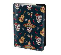 SDEGTHO Porte-passeport mexicain en cuir de vachette avec impression tête de mort - Accessoires indispensables pour homme et femme, Noir , Taille unique
