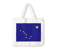 SDEGTHO Sac à bandoulière moelleux imprimé drapeau de l'Alaska pour femme Sac fourre-tout en peluche pour le travail et les voyages, Blanc, One Size