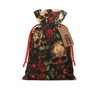 SDEGTHO Sac fourre-tout en matériau durable avec motif tête de mort et rose rouge 11,9 x 17,5 cm avec cordon de serrage au choix pour cadeau d'Halloween élégant