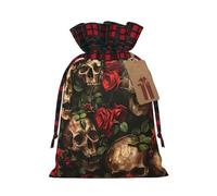 SDEGTHO Sac fourre-tout en matériau durable avec motif tête de mort et rose rouge 11,9 x 17,5 cm avec cordon de serrage au choix pour cadeau d'Halloween élégant