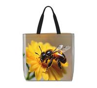 SDEGTHO Sac fourre-tout en polyester abeille et fleur pour tout le monde avec poches intérieures, sac pour ordinateur portable avec fermeture éclair pour le travail et les voyages., noir, Taille
