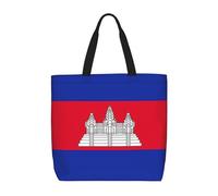 SDEGTHO Sac fourre-tout en polyester avec drapeau du Cambodge pour tout le monde avec poches intérieures, sac pour ordinateur portable avec fermeture éclair pour le travail et les voyages., noir