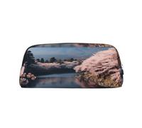 SDEGTHO Trousse à crayons en cuir avec impression paysage du Japon Mount Fuji - Grande capacité - Pour l'école et le stylo plume - Cadeau idéal pour garçons et filles, Argenté., Taille unique, Trousse