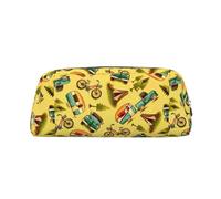 SDEGTHO Trousse à crayons en cuir avec impression voiture et vélo - Grande capacité - Porte-stylo plume - Cadeau pour garçons et filles, Argenté., Taille unique, Trousse de maquillage