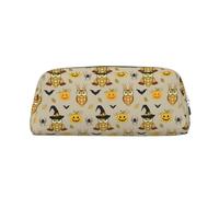 SDEGTHO Trousse à crayons en cuir avec imprimé citrouille et hibou d'Halloween - Grande capacité - Pour l'école - Cadeau idéal pour garçons et filles, Argenté., Taille unique, Trousse de maquillage