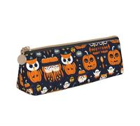 SDEGTHO Trousse à crayons triangulaire en cuir avec fermeture éclair et grande capacité de rangement pour Halloween, hibou, fantôme, citrouille, blanc, Taille unique, Art Déco