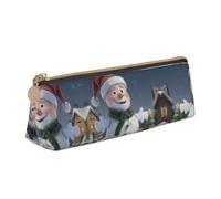SDEGTHO Trousse à crayons triangulaire en cuir avec grande capacité de rangement Motif Père Noël Bonhomme de neige, blanc, Taille unique, Art Déco