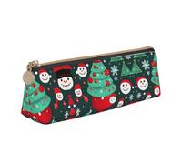 SDEGTHO Trousse à crayons triangulaire en cuir avec grande capacité de rangement Motif sapin de Noël et bonhomme de neige, blanc, Taille unique, Art Déco