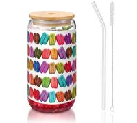 SDEGTHO Verres à boire avec paille en verre aromatisé macaron biscuit et pâtisseries pour bière, café glacé, whisky, cadeau de 473,6 g