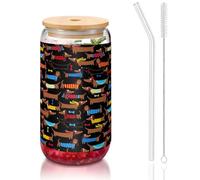 SDEGTHO Verres à boire avec paille en verre avec inscription « I Love My Dog Teckels » - 473 ml - Pour bière, café glacé, whisky