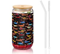SDEGTHO Verres à boire avec paille en verre avec inscription « I Love My Dog Teckels » - 473 ml - Pour bière, café glacé, whisky