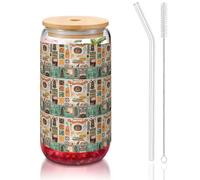 SDEGTHO Verres à boire mignons avec paille en verre pour Halloween, scrapbooking, 473,6 g pour bière, café glacé, whisky, cadeau