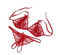 SDER Ensemble De Lingerie Sexy Point De RoséE en Dentelle Deux PièCes Grande Taille pour Femmes Soutien-Gorge Culotte Ouvert String Soutien-Gorge Moulant Haut Bikini Costume Erotica (Rouge, M)