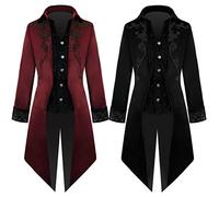 SDER Homme Veste Costume Longue Slim Fit Queue De Morue Jacket Coat Manches Longues Col Mao Boutonné Steampunk Gothique Capuche Tailcoat Manteau Cosplay Halloween Tailcoat Vintage Formelle Victorienne