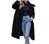 SDER Manteau Long Femme Revers Classique Basique Simple Manteau En Fausse Laine Noir Manteau En Laine Cardigan D'Hiver En Peluche Manteau Chaud En Fausse Fourrure Veste Oversize Style Paresseux