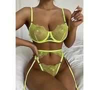 SDER Nouvelles Dames Ensemble De Lingerie Sexy Ensemble De Soutien-Gorge en Acier Vert Fluorescent Ensemble De sous-VêTements en Dentelle De Mode Sexy Pyjamas Bretelles String (Vert, S)