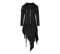 SDER Veste à Capuche Gothique Pour Hommes Cape MéDiéVale Vintage Noire Manteau à Capuche AsyméTrique Zippé Punk Costume Longue Queue à Lacets De Roche Costumes De Jeu De RôLe Sweat à Capuche Cosplay
