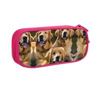 SdetYuia Golden Retrievers - Trousse à crayons avec impression pour papeterie, maquillage, organiseur de bureau pour adultes, femmes et hommes, rose, 8.3"x3.7"x2", Trousse à crayons