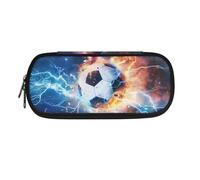 SdetYuia Trousse à crayons avec imprimé léopard noir et gris - Fermeture éclair - Pour filles, garçons, femmes et hommes, Football Bleu Lightning Galaxy, 8.8"x1.7"x4.1", Trousse à crayons