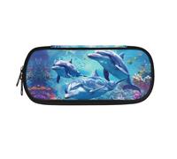 SdetYuia Trousse à crayons Galaxy Wolf pour fournitures scolaires - Esthétique - Avec fermeture éclair - Organiseur de papeterie pour enfants - Porte-stylos pour bureau, Dauphin océan.,