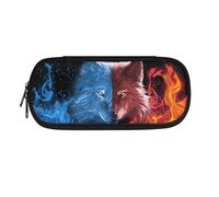 SdetYuia Trousse à crayons loup pour garçons, trousse à crayons cool avec fermeture éclair, organiseur de bureau, boîte à stylos de voyage, sac de papeterie pour garçons et hommes, Wolf Fire Ice,
