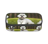 SdetYuia Trousse à crayons noire et blanche avec impression notes de musique - Grande capacité - Sac de rangement pour cosmétiques - Trousse simple pour adultes, Adorable chien bichon frisé,