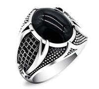 SDEWFFWSA Bague ovale rétro pour homme avec incrustation de diamants noirs