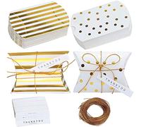 SDFAA 50 Pièces Boîte d'Oreiller Cadeau de Fête, Boîtes de Bonbons en Papier d'Oreiller, Boîte d'Oreiller en Papier Blanc, Boîte d'Oreiller en Papier Kraft de Veau, pour Mariage, Fête (2 Styles)
