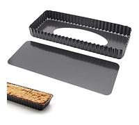 SDFAA Plaque pour Quiche, plaques rectangulaires pour Quiche, plaques à tarte, plaque à tarte, plaque à gâteau rectangulaire avec fond amovible, pour gâteaux, Quiche, biscuits (Noir)